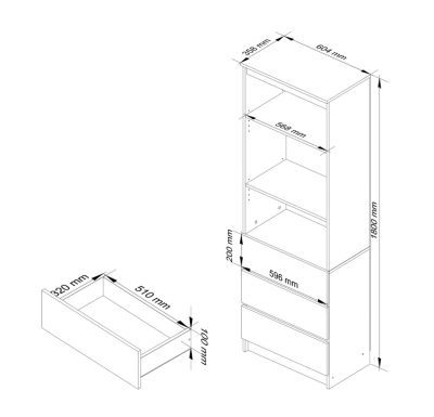 Bibliothèque de bureau AKORD R60 Chêne Sonoma 60 cm 3 tiroirs façade Blanche 3 étagères 60x35x180 cm