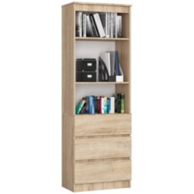 Bibliothèque de bureau AKORD R60 Chêne Sonoma 60 cm 3 tiroirs façade Chêne Sonoma 3 étagères 60x35x180 cm