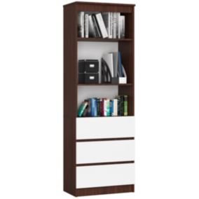 Bibliothèque de bureau AKORD R60 Wengé 60 cm 3 tiroirs façade Blanche 3 étagères 60x35x180 cm