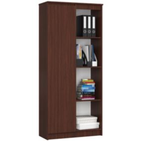 Bibliothèque de bureau AKORD R80 Wengé 80 cm 1 porte façade Wengé 8 étagères 80x35x180 cm