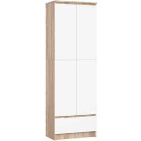 Bibliothèque de bureau Armoire AKORD R60 Chêne Sonoma 60 cm 4 portes 1 tiroir façade Blanche 4 étagères 60x35x180 cm