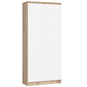 Bibliothèque de bureau Armoire AKORD R80 Chêne Sonoma 80 cm 2 portes façade Blanche 8 étagères 80x35x180 cm