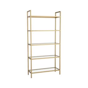 Bibliothèque Delphini, Etagère de bureau, Porte-livre mobile, Librairie, 80x30h165 cm, Or