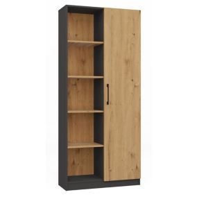 Bibliothèque design minimaliste - 1 porte + 10 étagères - 80x30x182 cm - Meuble de rangement-VILLME