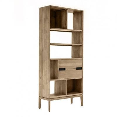 Bibliothèque en bois 2 niches 2 tiroirs H.195 cm - KASSIA