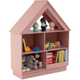 Bibliothèque Enfant à 3 Niveaux, en Forme de Maison avec 5 Étagères, Kit Anti-Basculement,Charge 110KG, pour Chambre Salon (Rose)