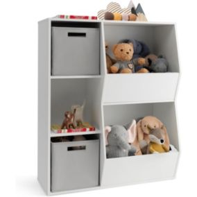 Bibliothèque Enfant avec Coffre à Jouet, 2 Bacs Amovibles et Pliables, Rangement Ouvert, 77 x 35 x 93,5CM,Blanc