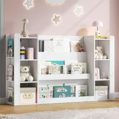 Bibliothèque enfant avec rangement - 140x30x95 cm - Étagères multiples - Armoire/Bibliothèque enfant - MDF - Blanc