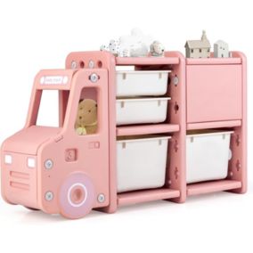 Bibliothèque Enfants-Meuble de Rangement en Forme de Camion-Étagère de Rangement en PEHD pour Jouets et Livres Rose