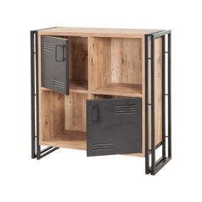 Bibliothèque Ercolina, Etagère de bureau, Porte-livre mobile, Librairie, 89x35h89 cm, Chêne et Noir