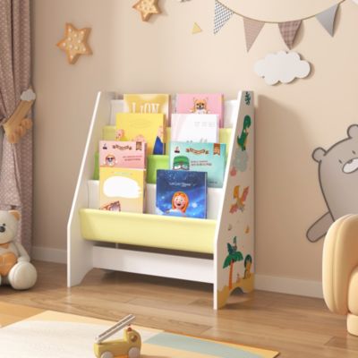 Bibliothèque Fisterra pour enfant avec 4 compartiments ouverts blanc vert jaune en.casa