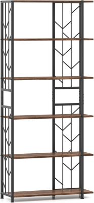 Bibliothèque Géométrique à 6 Niveaux, Structure en Métal et Dispositifs Anti-basculement, 80 x 31 x 180cm (Marron)