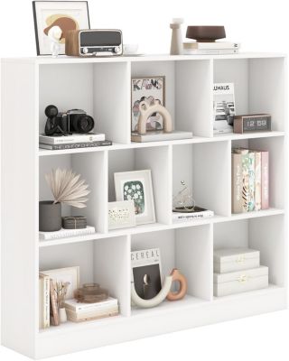 Bibliothèque Meuble Rangement Enfant avec 10 Cubes Ouvertes Étagère Rangement à 3 Niveaux pour Livres Jouets Blanc