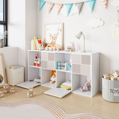 Bibliothèque modulable 125x30x60 cm, Meuble de rangement à façade rainurée pour enfants, Vitrine, Meuble TV, blanc