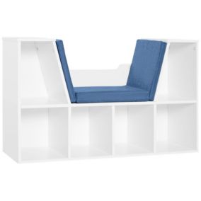 Bibliothèque Multi Rangement Blanc Coussins Bleu Chambre Moderne