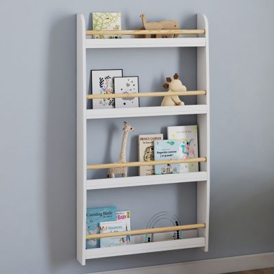 Bibliothèque murale enfant PAULETTE 4 étagères blanc et bois