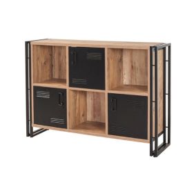 Bibliothèque Orion, Etagère de bureau, Porte-livre mobile, Librairie, 126x35h89 cm, Chêne et Noir