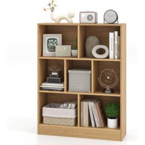 Bibliothèque Ouverte à 3 Niveaux Étagère de Rangement à 7 Cubes avec Dispositifs Antibasculement Étagère de Rangement Naturel