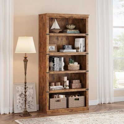 Bibliothèque - PROMIRACAL - 5 Niveaux - Bois Massif - Marron - Design Rustique