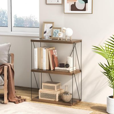 Bibliothèque Étagère à 3 Niveaux Ouverte Cadre Métallique Robuste Style Industriel pour Salon Bureau Hauteur 82cm