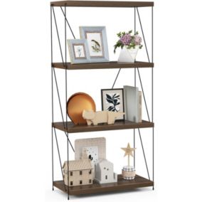 Bibliothèque Étagère à 4 Niveaux Ouverte Cadre Métallique Robuste Style Industriel pour Salon Bureau