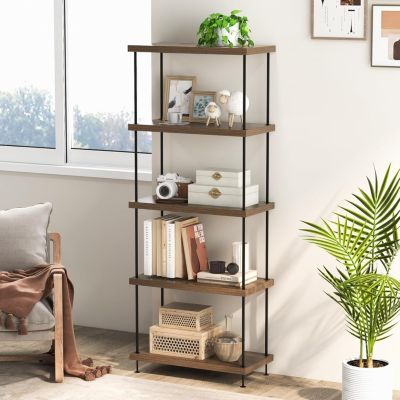 Bibliothèque Étagère à 5 Niveaux Ouverte Cadre Métallique Robuste Style Industriel pour Salon Bureau