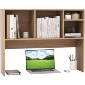 Bibliothèque Étagère Bureau 4 Compartiments et Compartiment Arrière Ouvert Organisateur de Bureau de Rangement Naturel
