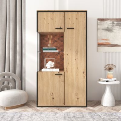 Bibliothèques Vitrines avec LED Multicolores et Étagères en Verre - design Moderne - 78x40x150 cm - Naturel