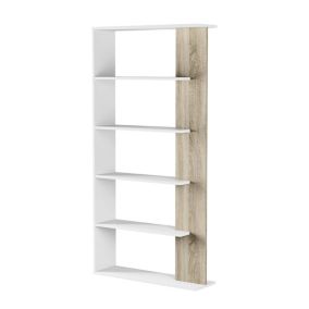 Bibliotheque Columbia, Bibliotheque double face avec 5 Etageres, 90x25h180 cm, Blanc et Chêne