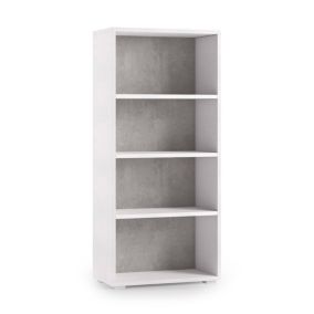 Bibliotheque Ddjuri, Bibliotheque avec 3 Etageres réglables, Etagere à livres, 60x30h130 cm, Blanc et Ciment