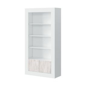 Bibliotheque Dgarlin, Bibliotheque avec 2 portes et 3 Etageres, Etagere moderne, Buffetavec compartiments, 94x35h181 cm, Blanc