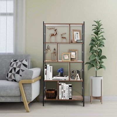 Bibliotheque Etagere de Rangement a 5 Niveaux, Style Industriel, Meuble de Rangement sur Pieds, Cadre Metallique,74x30x155CM