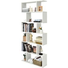 Bibliotheque, Etagere de Rangement a 6 Niveaux en Forme S de Style Industriel avec Dispositif Anti-Basculemen(Blanc)