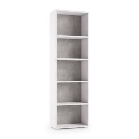 Bibliotheque Girasole, Bibliotheque avec 4 Etageres réglables, Etagere à livres, 60x30h195 cm, Blanc et Ciment