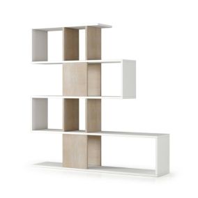 Bibliotheque Hoya, Bibliotheque double face avec 5 Etageres, Etagere en zigzag pour livres, 145x29h145 cm, Blanc et Chêne