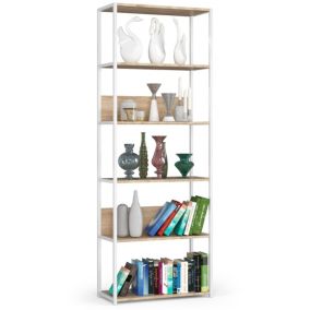 Bibliotheque murale industrielle Blanche 70 cm façade Chêne Sonoma 6 étagères 70x32x192 cm