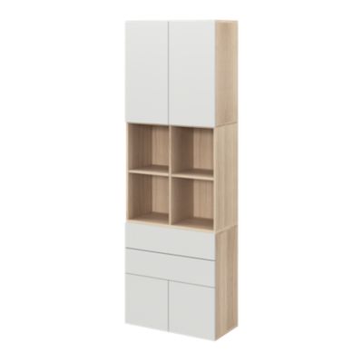 Bibliothèque semi ouverte gris clair et blanc 4 portes 2 tiroirs GoodHome Atomia H. 225 x L. 75 x P. 35 cm
