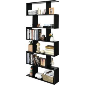 Bibliotheque, Étagère à 6 niveaux en forme de S, Meubles de Salon avec Dispositif Anti-Basculement, 80x23x191cm, Noir
