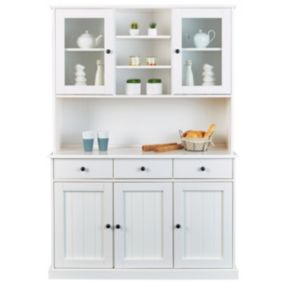 BIDART - Buffet Vaisselier 5 Portes 3 Tiroirs Bois Massif Vernis Blanc