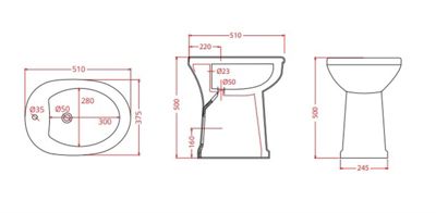Bidet surélevé céramique ALTO 3 - Blanc - Hauteur 50 cm - Profondeur : 51 cm - Largeur : 37,5 cm