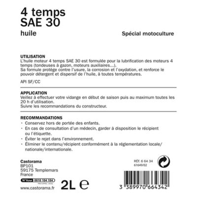 Bidon d'huile moteur à 4 temps SAE 30 2L