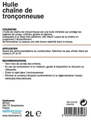 Bidon d'huile pour chaîne de tronçonneuse Diall 2L