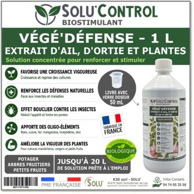 Biostimulant Concentre Extrait d'Ail d'Ortie et de Plantes Solu'Control Vege'Defense - 1 L - Renforce les Defenses Naturelles