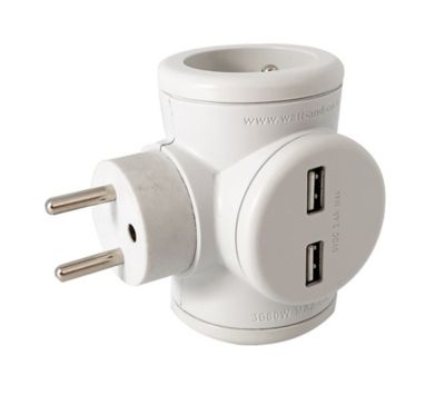 Biplite rotative 2 x 16A + prise USB Watt & Co gris