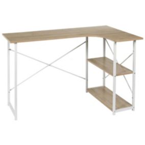 BIWO - Bureau d'Angle Blanc et  avec 2 Tablettes