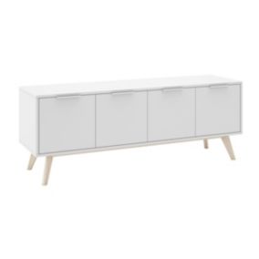 BLAJK - Meuble TV 4 Portes Scandinave MDF et Pin Massif  et Blanc