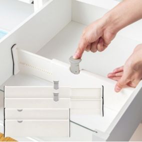 Blanc, 4 pièces Séparateur de rangement pour tiroir réglable, jusqu'à 44 cm, adapté pour coiffeuse, salle de bain, cuisine, burea