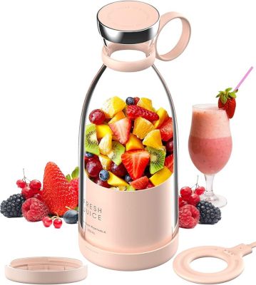 Blender Portable électrique Smoothie de 0,35L Rechargeable USB + couvercle rose