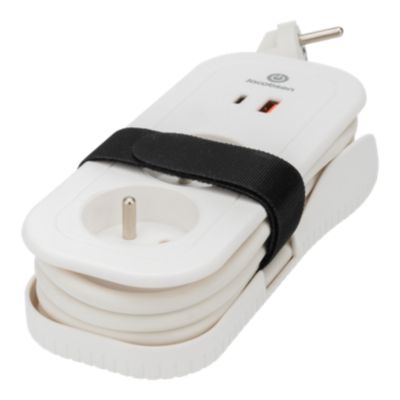 Bloc 2 prises avec terre + 2 USB Jacobsen blanc
