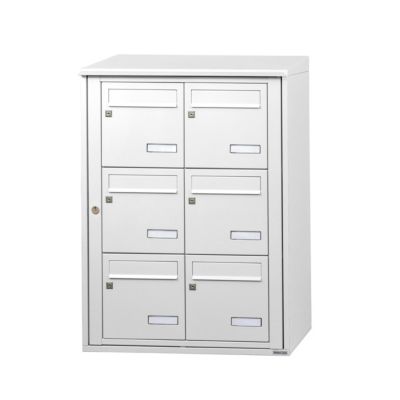 Bloc collectif leabox.com, 2x3, grade 3, simple face, Extérieur, fixation murale, Blanc neige  RAL 9016 finition brillante